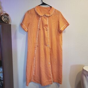 Vintage house dress peachy orange with white polka dots shirt dress